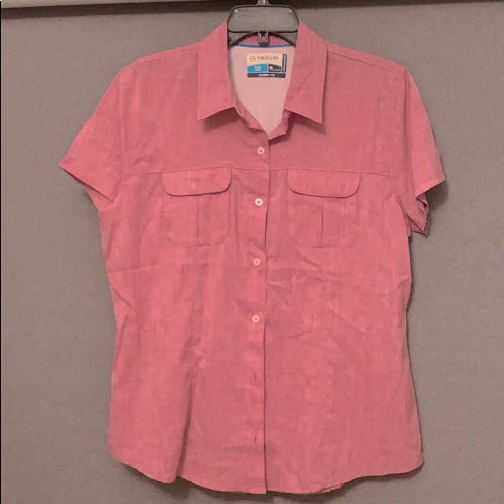 Pink Magellan fishing shirt.